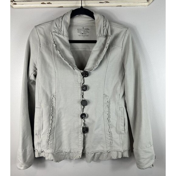 Neon Buddha Jacket Blazer Womens Ruffled Edge Button Front Small - Picture 1 of 6
